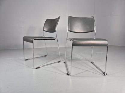 2 Stacking Chairs Modern Design Brunner Linos Leather Chrome EB11918 MSTA