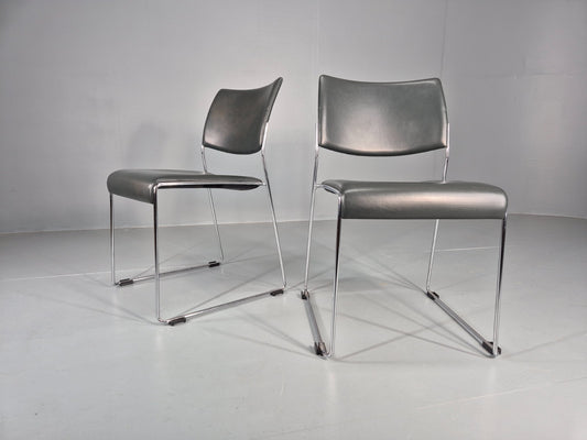 2 Stacking Chairs Modern Design Brunner Linos Leather Chrome EB11918 MSTA
