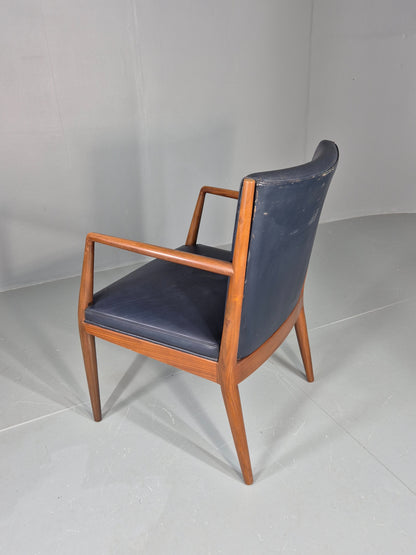 Vintage Mid Century Teak Armchair Blue Leather 1960s Retro EB11895