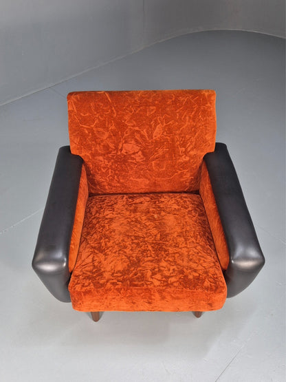 Vintage 1960s Lounge Chair Vinyl Orange Velour 1960s Retro MCM EB10569a MNOR