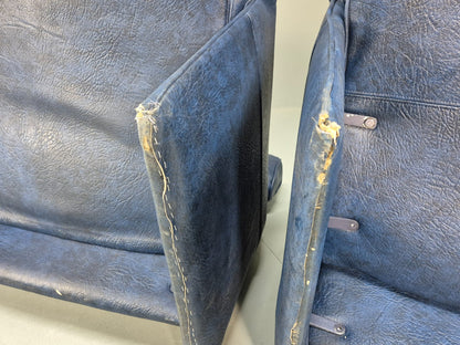 Vintage Saporiti Italian Lounge Chairs Pair Blue Vinyl Retro EB9844