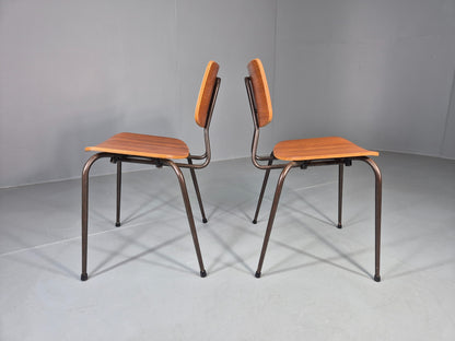 2 Vintage Danish Stacking Chairs Mid Century Industrial Teak Plywood EB13025