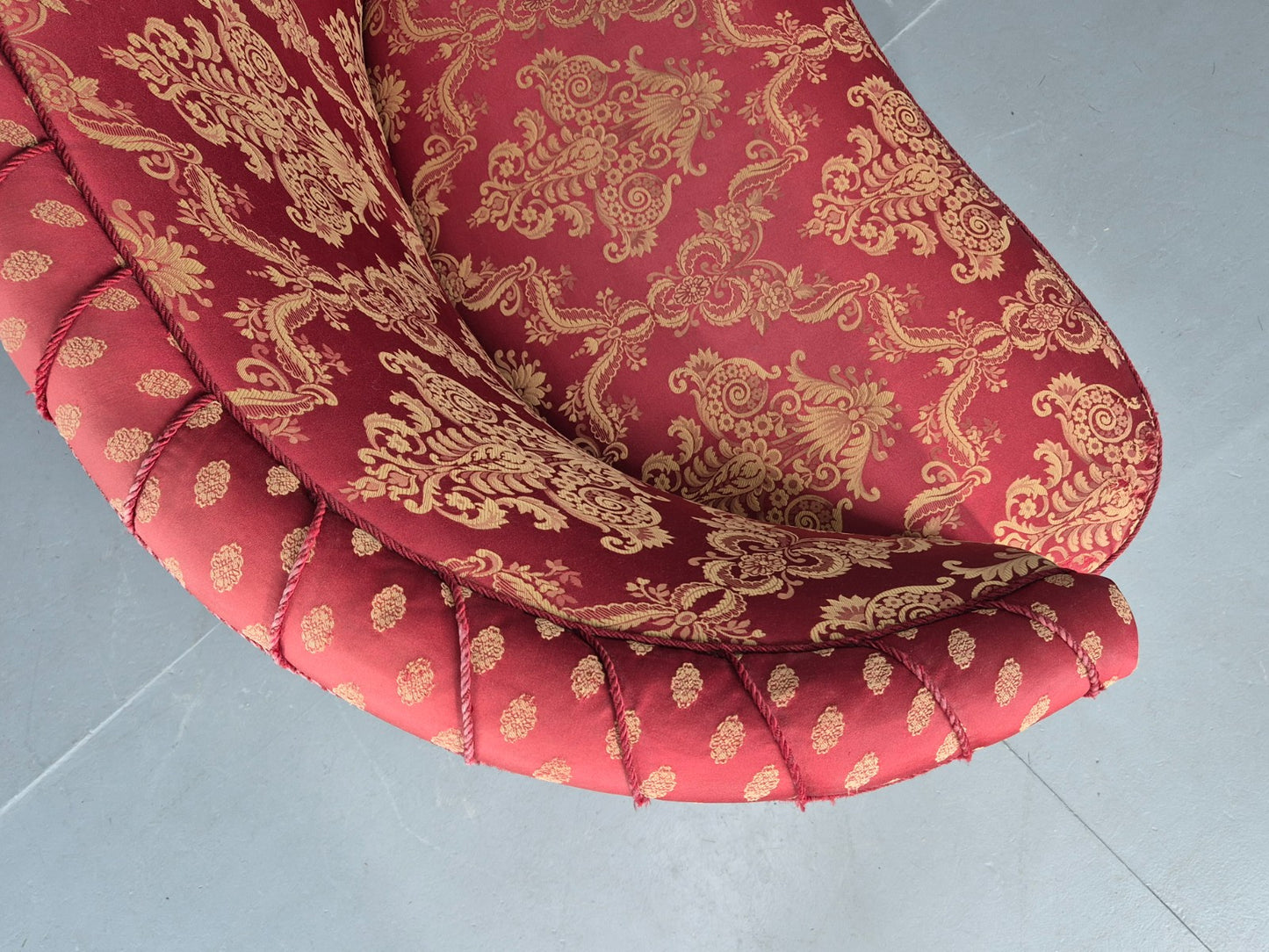 Antique 2 Seat Sofa Danish Serpentine curved Form Red Damask 1900s EB12754