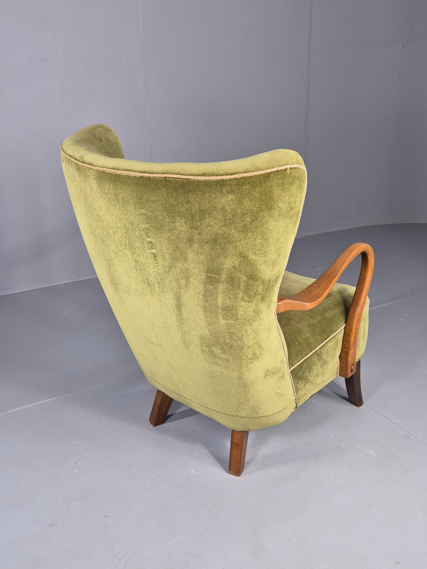 Vintage Mid Century Armchair Danish Slagelse Mobler Green Velour Retro EB12462