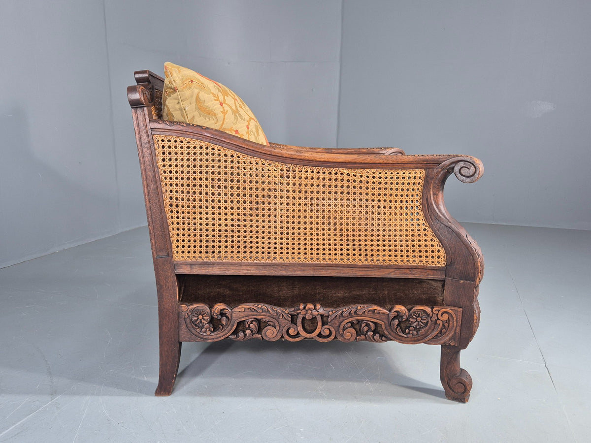 Vintage Danish Oak Lounge Chair Antique Bergere Carving Baroque 1920s EB12677