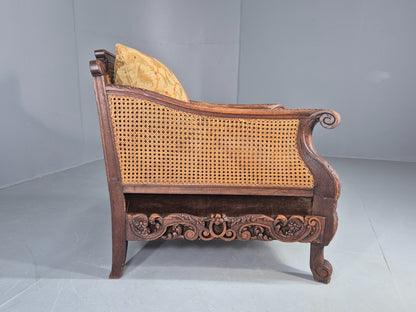 Vintage Danish Oak Lounge Chair Antique Bergere Carving Baroque 1920s EB12677