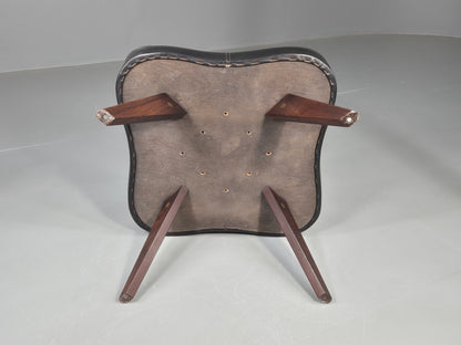 Vintage Danish Mid Century Footstool Black vinyl Rosewood Legs 1960s EB12100