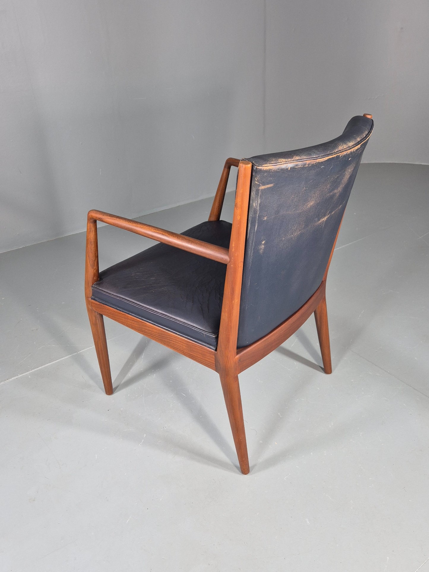 Vintage Mid Century Teak Armchair Blue Leather 1960s Retro EB11901
