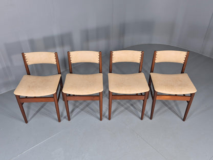 4 Vintage Scandart Dining Chairs Cream Vinyl Teak Frame 1960s MCM Retro EB12188