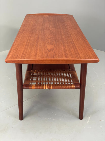 Vintage Teak Coffee Table Danish Mid Century 1960s Drawer Cane EB12356