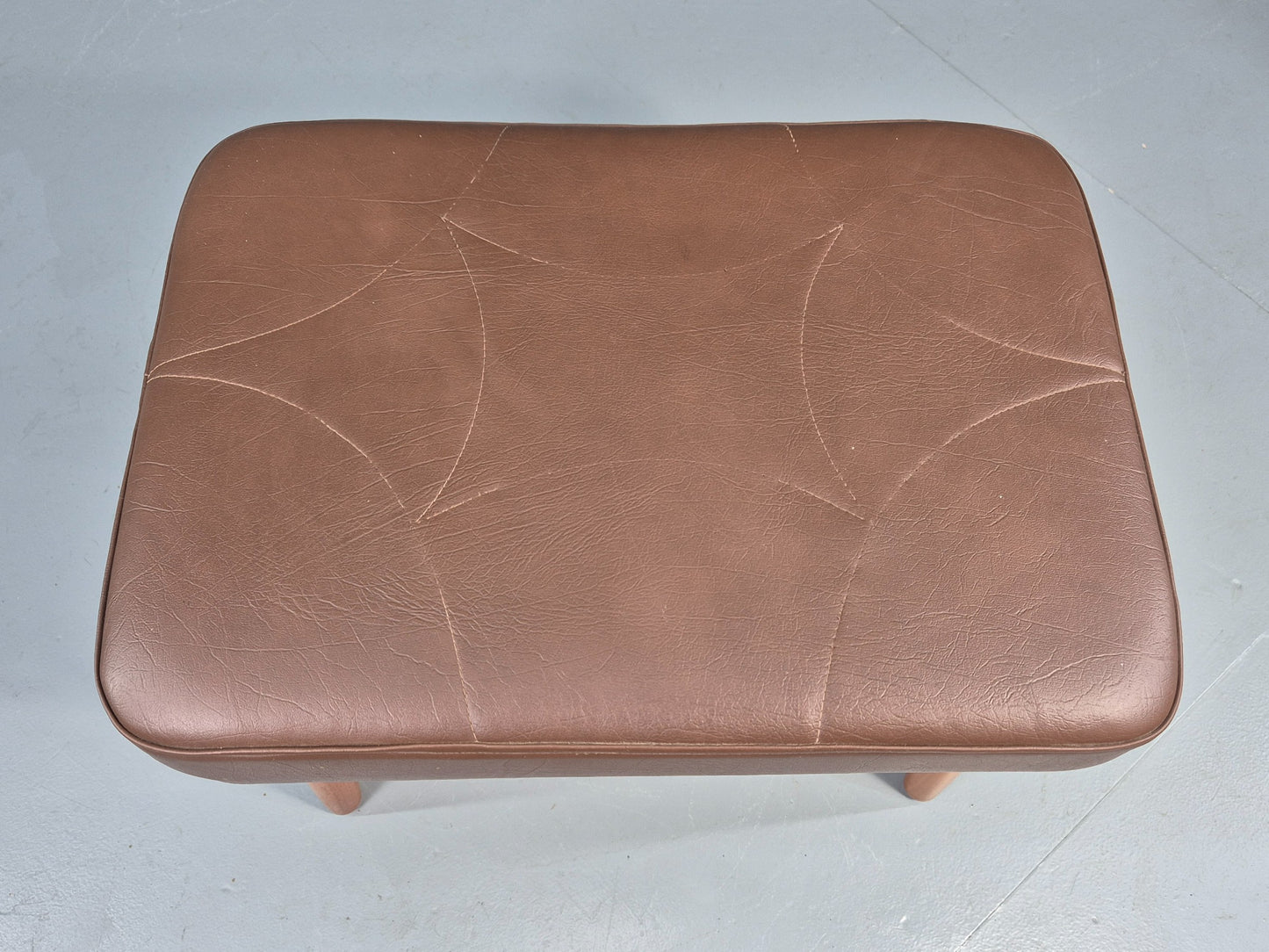 Vintage Danish Mid Century Footstool Brown Vinyl 1960s Retro  EB12032