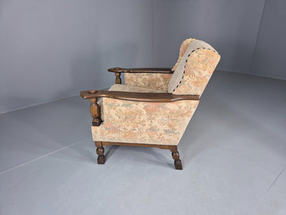 Vintage Danish Armchair Kjaernulf Style Floral Upholstery Oak Frame 1970 EB06690