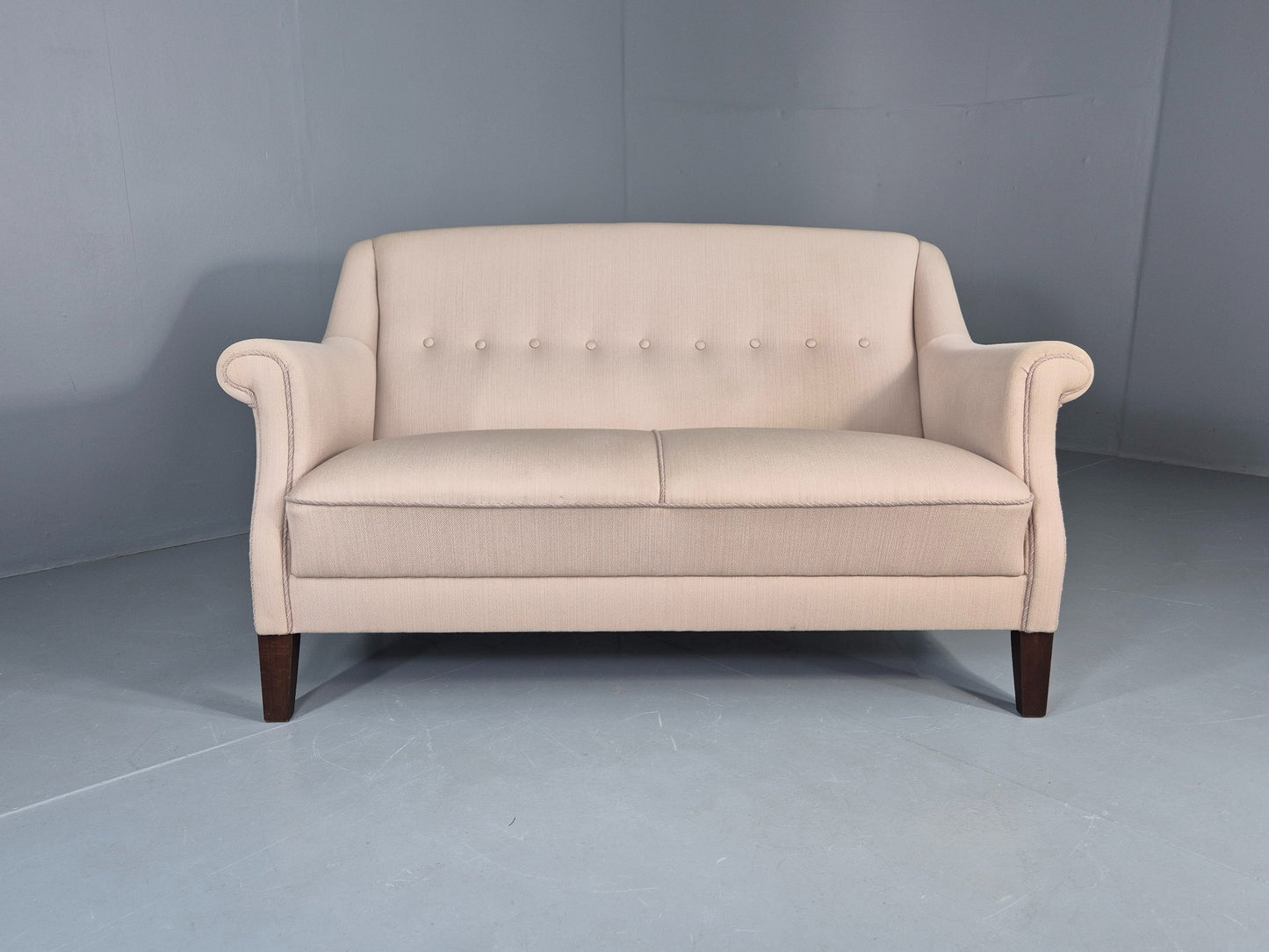 Vintage Danish 2 Seater Sofa Cottage Style Cotton Upholstery 1950s Retro EB12745