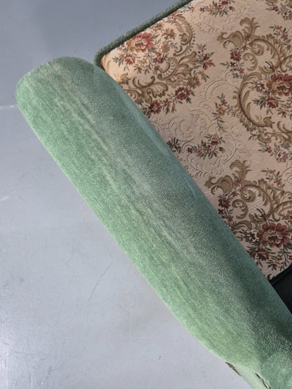 Vintage Danish Wingback Lounge Chair Green and Cream Floral Tassels EB9610 VCLO