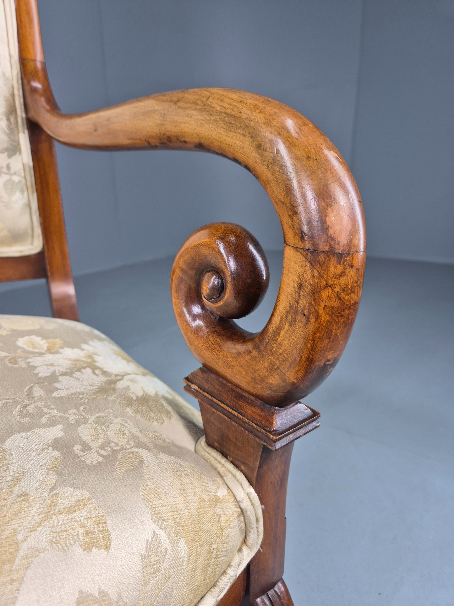 Antique Mahogany Arm Chair Louis Phillipe Style Floral Damask EB12857