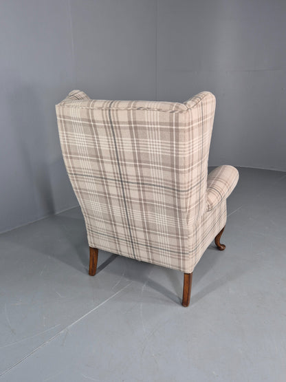 Vintage Wingback Lounge Chair 20th Century Check Wool Upholstery EB12856