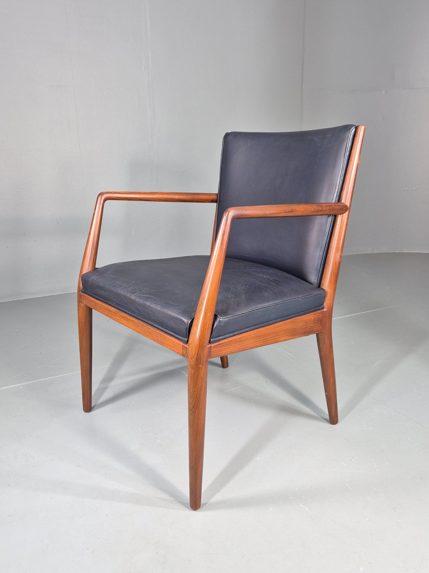 Vintage Mid Century Teak Armchair Blue Leather 1960s Retro EB11904