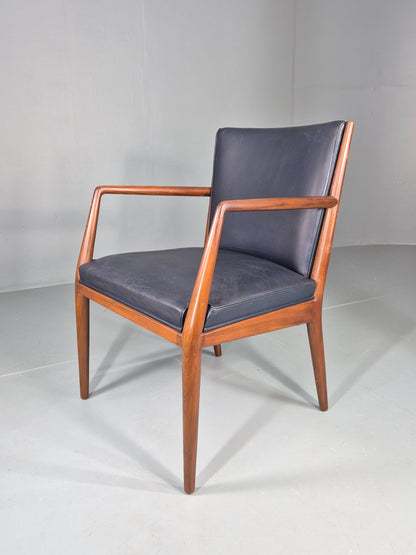 Vintage Mid Century Teak Armchair Blue Leather 1960s Retro EB11904