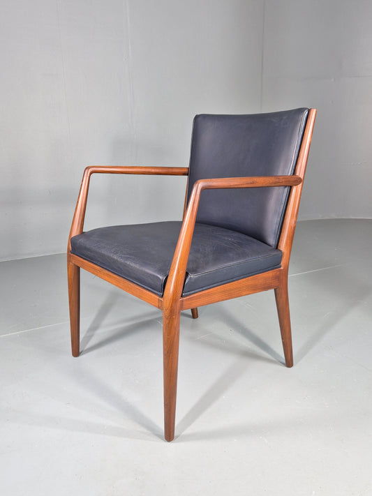 Vintage Mid Century Teak Armchair Blue Leather 1960s Retro EB11904