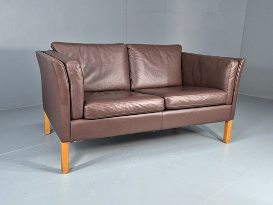 Vintage Danish 2 Seater Sofa Vemb Brown Leather 1970s Retro MCM  EB12408