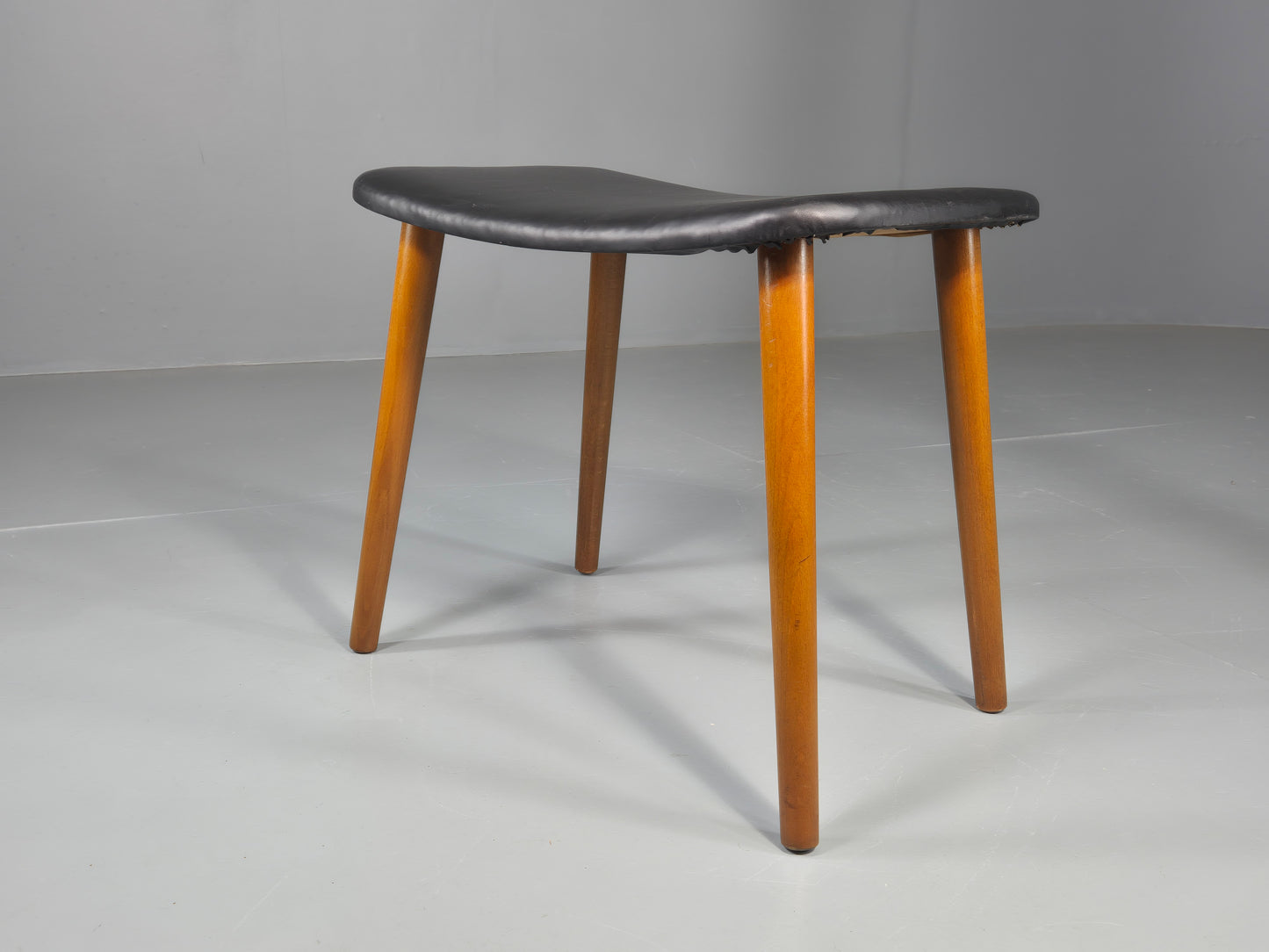 Vintage Mid Century Danish Footstool Black Vinyl Curved Form EB12026