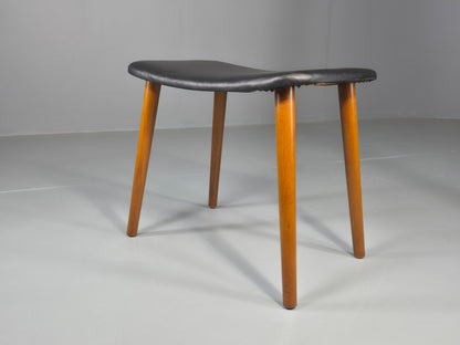 Vintage Mid Century Danish Footstool Black Vinyl Curved Form EB12026