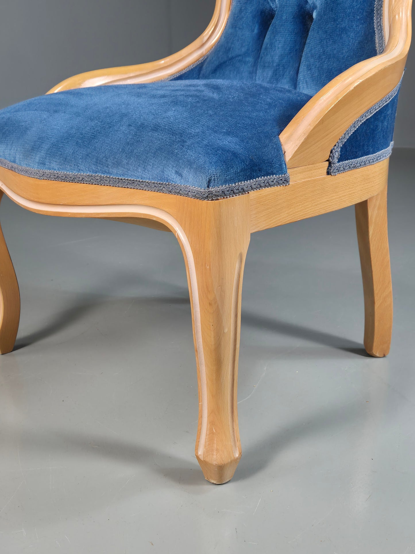 Vintage Saloon Suite Armless Chair Blue Velvet Modern Antique Style EB07876