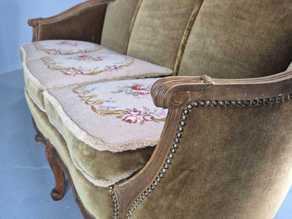 Vintage Danish 1950s 3 Seat Sofa with French Rococo Stylings Retro EB12767