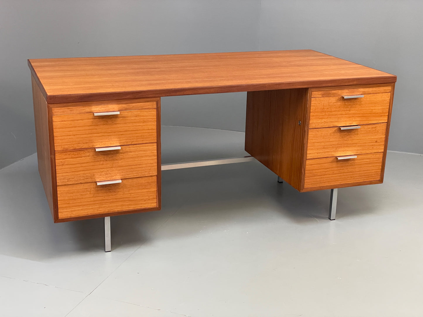 Vintage Teak Executive Desk Mid Century 1960s Drawers Chrome Retro EB12896