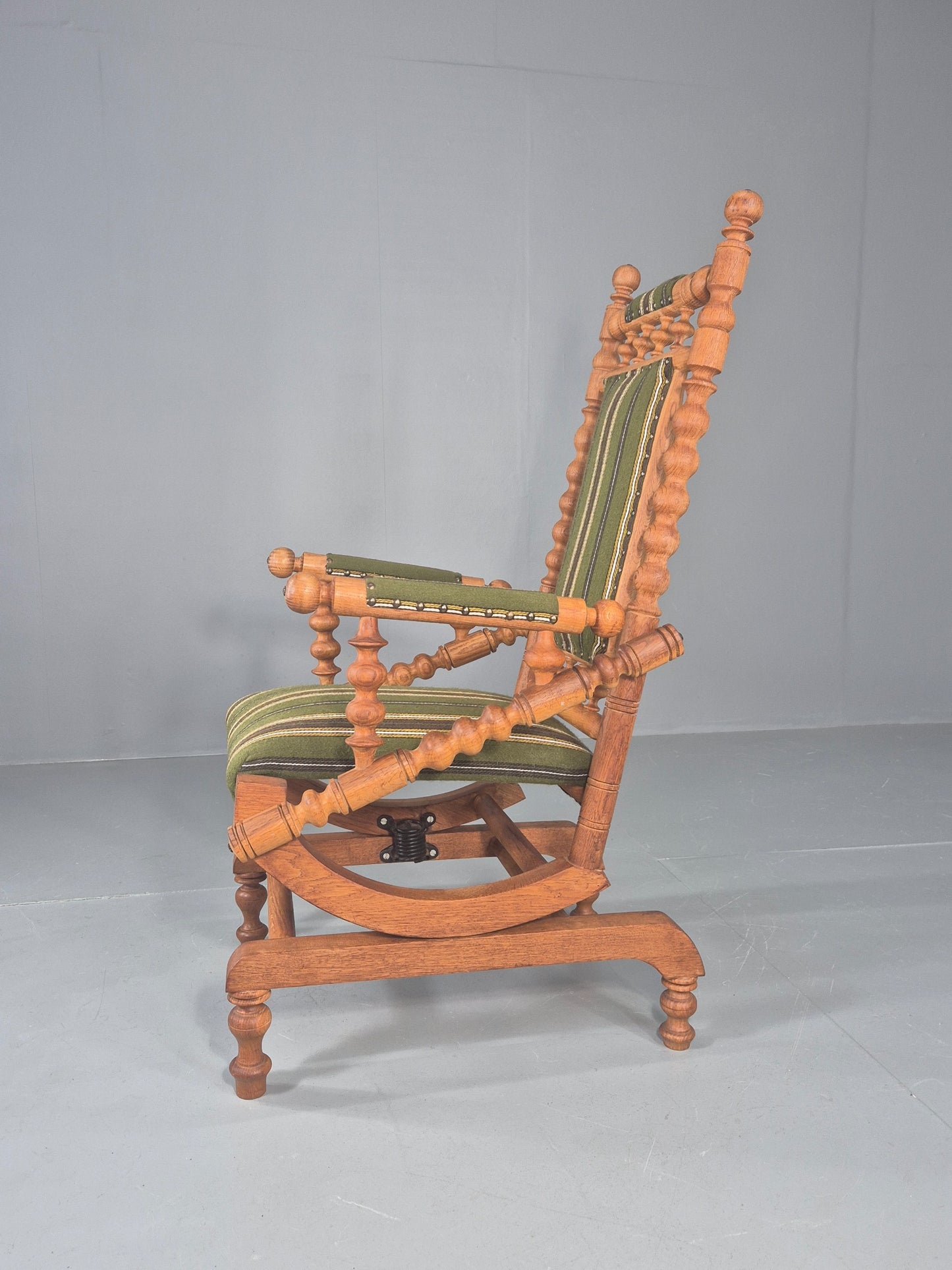 Vintage Henning Kjaernulf Oak Rocker 1970s Retro Original Cloth Green EB12112