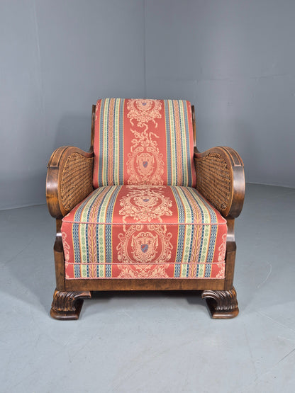Vintage Danish Arm Chair Bergere Sides Carved Beech Frame 1920s EB12675