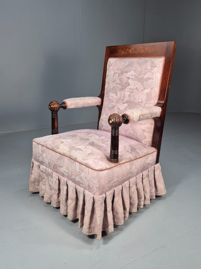 Antique Danish Empire Style Lounge Chair Floral Pink Upholstery  EB9039 VCLO