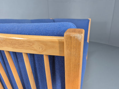Vintage Swedish 2 Seater Sofa Brdr Andersen Beech Frame Blue 1980s Retro EB12369