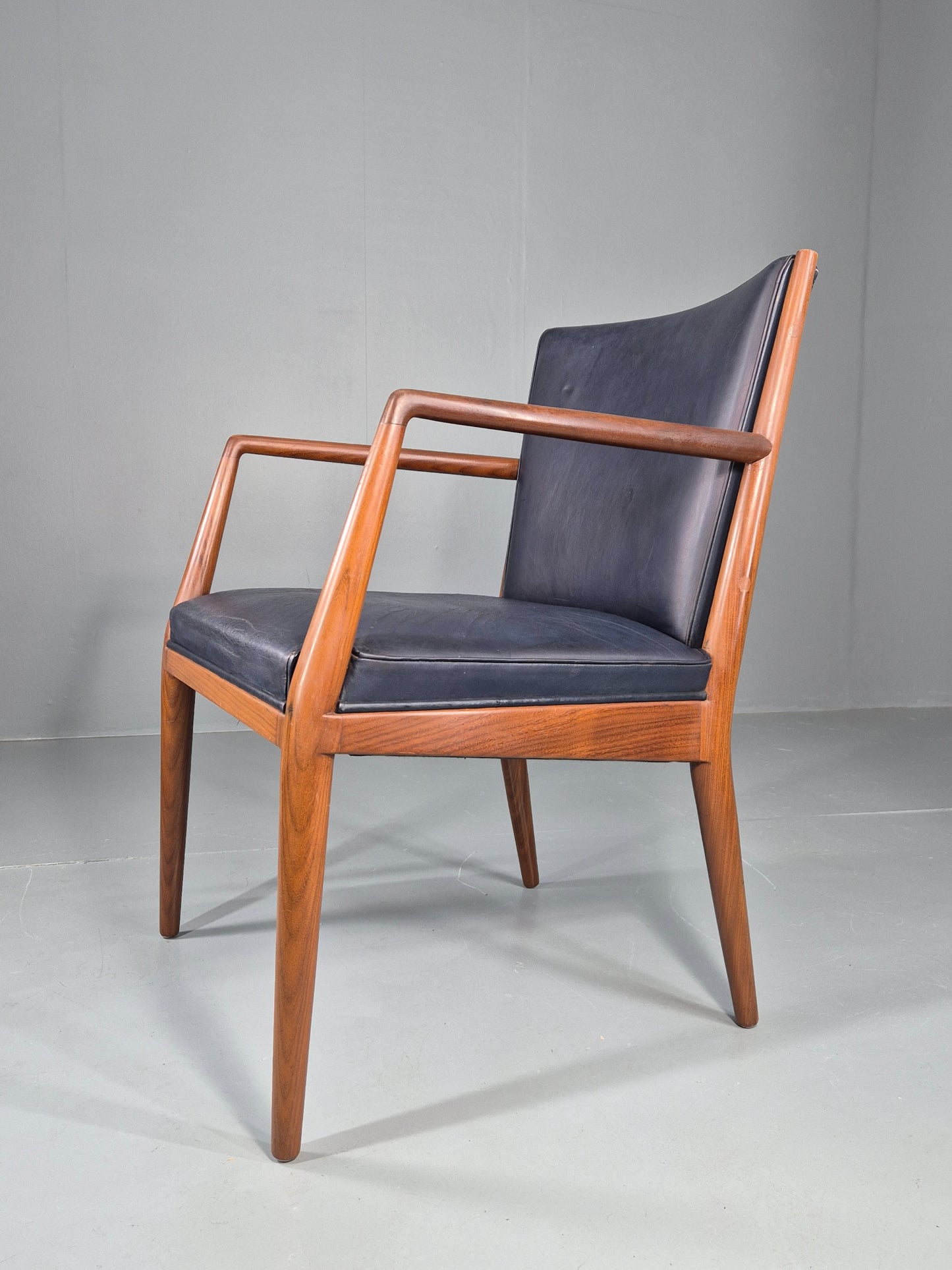 Vintage Mid Century Teak Armchair Blue Leather 1960s Retro  EB11909