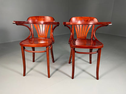 2 Thonet Style Bistro Chairs Mahogany Coloured Vintage EB06523