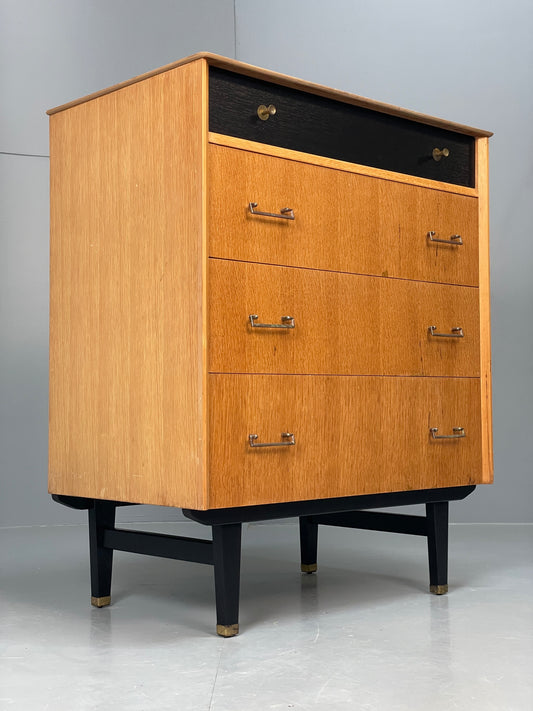 Vintage Chest Of Drawers By Limelight 1960s Oak Veneer Black Mid Century EB13119