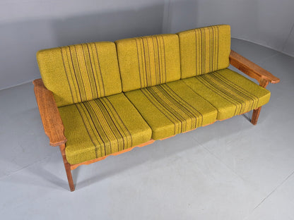 Vintage Danish 3 seater Sofa Oak Kjaenulf Green Cushions 1970s Retro EB12781