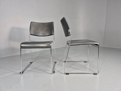 2 Stacking Chairs Modern Design Brunner Linos Leather Chrome EB11918 MSTA