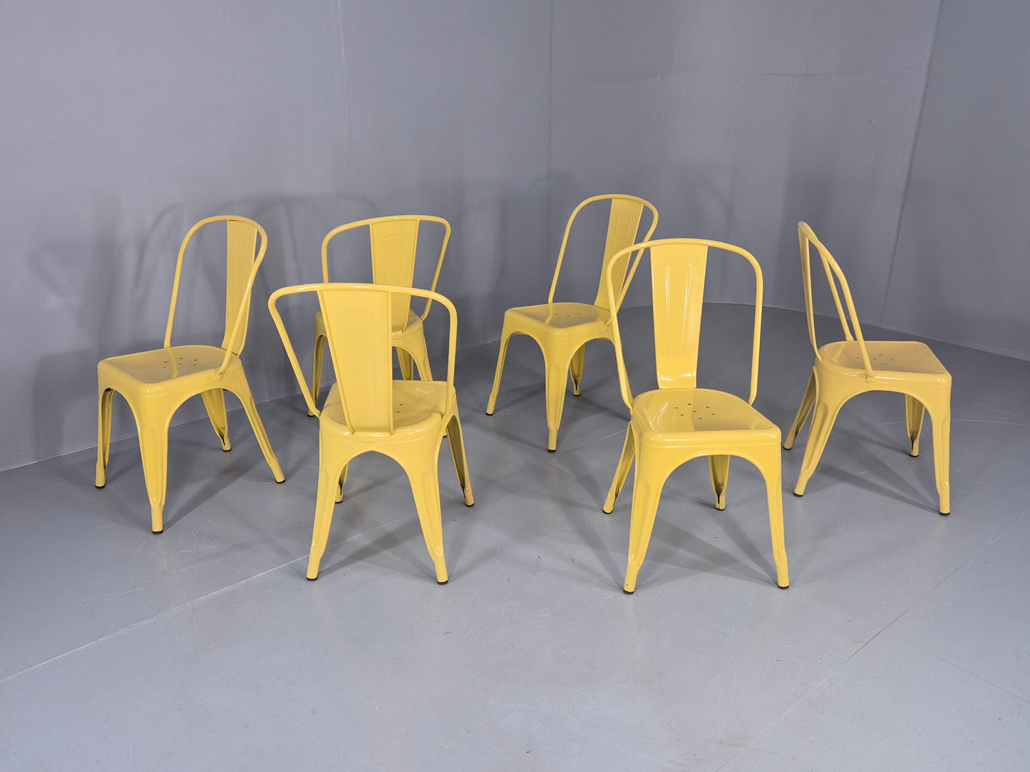 6 Yellow Tolix Stlye Stacking Chair VG Condition Vintage Industrial  EB12579