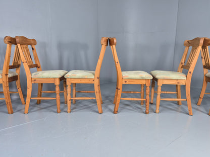 6 Vintage Danish Pine 1980s Dining Chairs Original Upholstery Retro EB12397