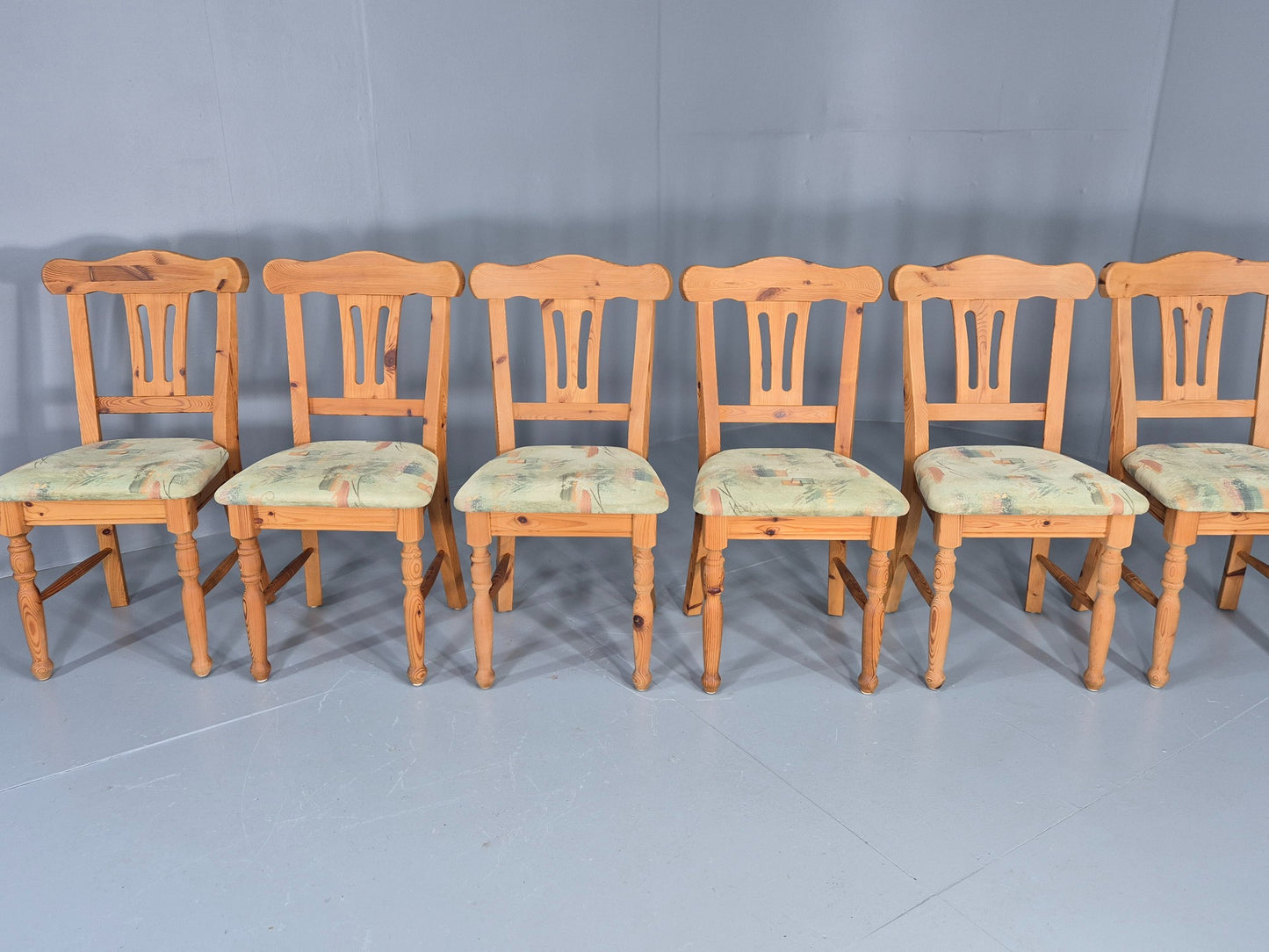 6 Vintage Danish Pine 1980s Dining Chairs Original Upholstery Retro EB12397