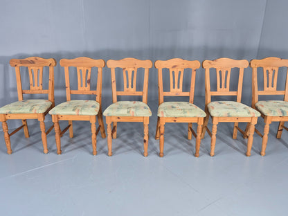 6 Vintage Danish Pine 1980s Dining Chairs Original Upholstery Retro EB12397