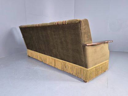 Vintage Danish 3 Seater Sofa 1970s Kjaernulf Styled Green Stripe Retro EB12729
