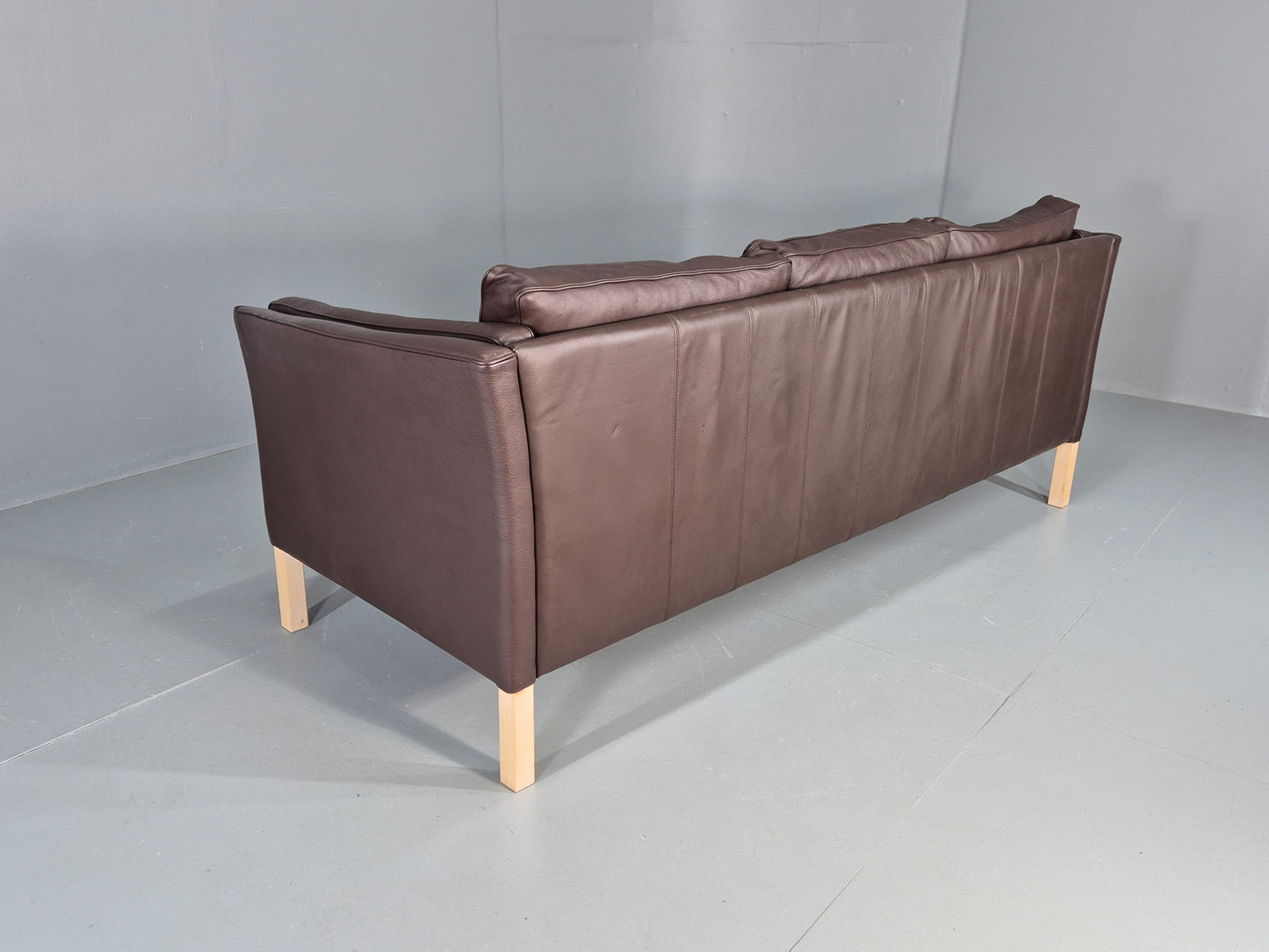 Vintage Danish 3 seat Sofa Brown Leather 1980s Retro MCM EB12433