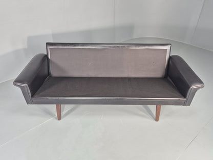1960s 3-seater sofa Danish Design Black Leather Mid Century Retro Teak  EB10279