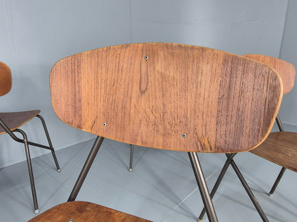 6 Vintage Danish Stacking Chair Industrial Steel and Teak Ply Retro MCM  EB12475