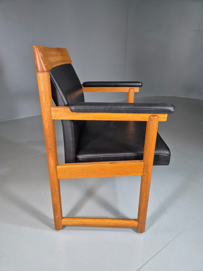 Vintage Mid Century Elbow Desk Chair Swedish 1960s Black Leather Retro EB07001
