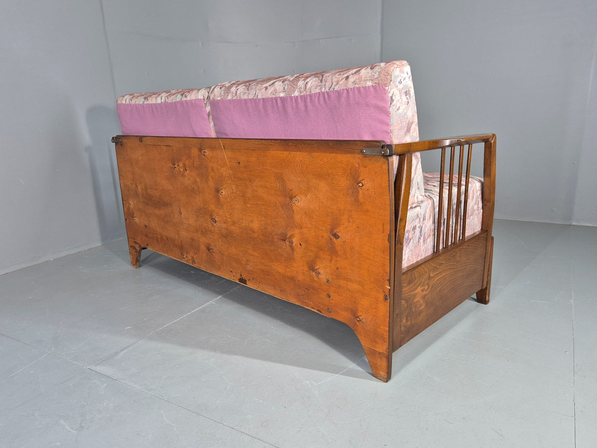 Vintage Danish Two Seat Sofa Bed Beech Frame 1950s Floral Cotton Retro EB12783