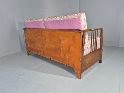 Vintage Danish Two Seat Sofa Bed Beech Frame 1950s Floral Cotton Retro EB12783