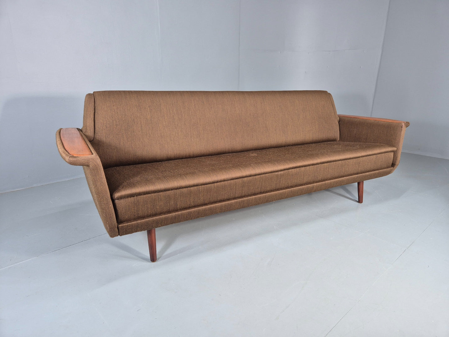 Vintage 1960s Sofa Bed Danish Green and Teak details Mid Century Classic EB09336